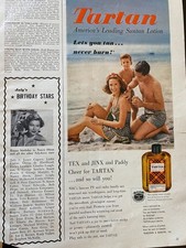 Jinx Falkenburg, Loção Bronzeadora Tartan, Anúncio Estampa Vintage, aa comprar usado  Enviando para Brazil