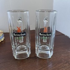 Canecas Heineken Beer Stein 2 vidro transparente grosso pesado moinho de vento Holanda 6.5 vintage comprar usado  Enviando para Brazil