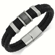 Pulseira masculina de aço inoxidável com fecho de couro preto trançado presente joia comprar usado  Enviando para Brazil