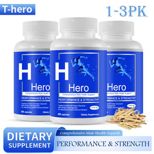 Suplemento de saúde masculino 1-3PK T-Hero suporte muscular, aumento de energia vegano | 1210MG comprar usado  Enviando para Brazil
