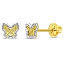 Pendientes para niñas pequeñas de oro amarillo y blanco de 14k con tornillos de mariposa de dos tonos segunda mano  Embacar hacia Mexico