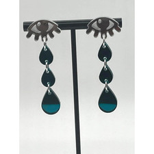 Brincos de acrílico espelhado Crying Teardrop: prata com azul-petróleo comprar usado  Enviando para Brazil
