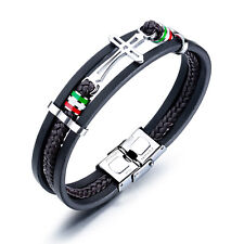 Novas pulseiras transversais masculinas de couro aço inoxidável trançado corda multicamada 8,3"" comprar usado  Enviando para Brazil