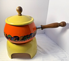 Vaso de fondue vintage anos 70 laranja/amarelo com suporte porcelana esmalte design cogumelo comprar usado  Enviando para Brazil