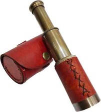 Telescópio portátil de latão maciço 6"" com estojo cilíndrico de couro marrom  comprar usado  Enviando para Brazil