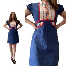 Folga! Mini vestido de renda SM vintage anos 60 anos 70 azul mod floral cottage core dolly, usado comprar usado  Enviando para Brazil