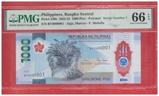 2023 PHILIPPINES 1000 Piso Polímero Marcos Nº Baixo IBNS por 0000001 PMG 66 P230b comprar usado  Enviando para Brazil