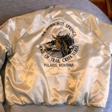 Jaqueta Bombardeiro de Cetim Vintage Elk Horn Hot Springs Montana Trail Creek Lodge Grande comprar usado  Enviando para Brazil