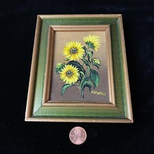 Pintura a óleo retrô vintage em miniatura assinada por Shirley Sewell girassóis emoldurada comprar usado  Enviando para Brazil