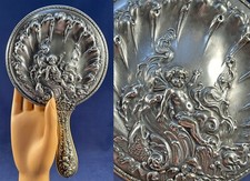 Espelho de mão antigo vitoriano Repousse banhado a prata água bebês fadas vaidade comprar usado  Enviando para Brazil