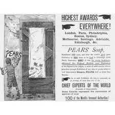 Fabricantes de saboneteira PEARS; prêmios mais altos em todos os lugares - impressão publicitária antiga 1891, usado comprar usado  Enviando para Brazil