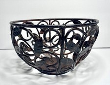 Cesta de frutas redonda vintage de ferro forjado folhas de pergaminho 7,25 x 4,25 comprar usado  Enviando para Brazil