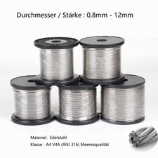 Edelstahl Drahtseil V4A 1mm - 12mm Stärke INOX 316 Rostfrei Seil ab 1m bis 500m comprar usado  Enviando para Brazil