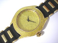 Relógio masculino Techno Pave caixa de metal tom dourado pulseira de borracha com cristais item 396 comprar usado  Enviando para Brazil