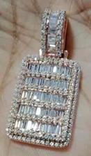 Pingente de etiqueta de cachorro moissanita real corte baguete 3,50 quilates folheado a ouro rosa 14K prata, usado comprar usado  Enviando para Brazil