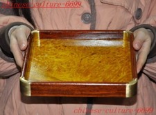 Ancient China Gold-rimmed nanmu Wood Hand-carved tray Pallets Dish plate statue comprar usado  Enviando para Brazil