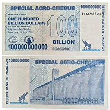100 x 100 bilhões de dólares Zimbábue cheque agro especial 2008 certificado de autenticidade autêntico comprar usado  Enviando para Brazil