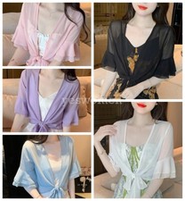 Camiseta cardigãs feminina de chiffon amarrar bolero manga 3/4 alargada frente aberta, usado comprar usado  Enviando para Brazil
