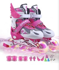 patins ajustáveis rodas iluminadas em linha para menina criança iniciante tamanho 13-2.5 comprar usado  Enviando para Brazil