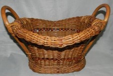 Cesta de tecido vintage de alça dupla com detalhes em contas de madeira e fundo de madeira comprar usado  Enviando para Brazil