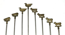 8 espetos vintage de bronze dos anos 70 para animais de fazenda conjunto de aço inoxidável 13" shish kebab churrasqueira comprar usado  Enviando para Brazil