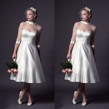 Vestidos de noiva curtos cetim branco meia manga elegante marfim linha A vestidos de noiva comprar usado  Enviando para Brazil