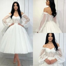 Vestidos de noiva curtos mangas destacáveis fora do ombro vestidos de noiva com cinto doce, usado comprar usado  Enviando para Brazil