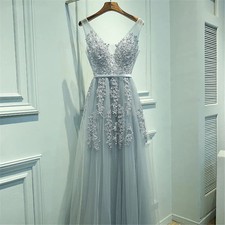Elegante vestido de formatura prata tule aplique decote V vestidos de noite festa formal comprar usado  Enviando para Brazil