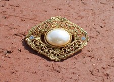 Hermoso Broche Prendedor Imitación Cabujón y Estrás Tono Dorado H14 segunda mano  Embacar hacia Mexico
