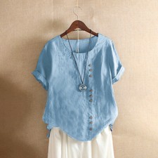  Camiseta para mujer lisa cuello redondo manga corta - Camiseta informal de verano  segunda mano  Embacar hacia Mexico