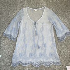Usado, Vestido feminino Belle France de renda azul transparente floral tamanho P mangas sino excelente estado usado comprar usado  Enviando para Brazil