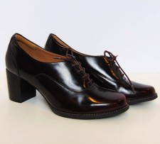 Usado, Sapato Oxford Feminino Clarks 6.5M Couro Marrom Escuro Retrô Estilo Anos 70 Salto Bloco comprar usado  Enviando para Brazil