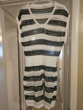 Vestido de crochê listrado preto e branco DKNY maiô cover-up tamanho G comprar usado  Enviando para Brazil