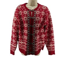 Cardigã feminino vintage casual canto vermelho creme lã fecho estanho médio, usado comprar usado  Enviando para Brazil