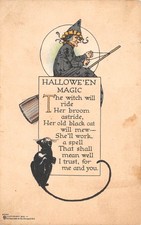 "Hallowe'en Magic", Witch On Broom, Black Cat, Volland, Vintage PC U26063 comprar usado  Enviando para Brazil