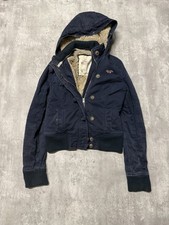 Jaqueta com capuz vintage Y2K rara Hollister feminina azul escuro forrada de pele sintética tamanho P, usado comprar usado  Enviando para Brazil