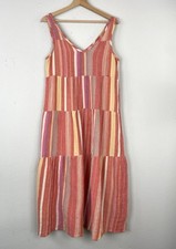 Vestido maxi listrado marinho camada Corinne algodão gaze sem mangas em camadas pequeno comprar usado  Enviando para Brazil