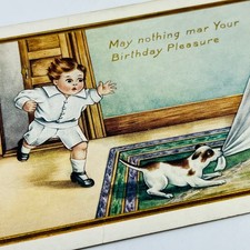 Cartão postal de aniversário da década de 1910 Whitney Little Boy Jack Russell Terrier bolo de cachorro PA5, usado comprar usado  Enviando para Brazil