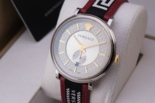 Usado, Versace relógio masculino suíço V círculo edição Greca pulseira de couro borgonha 42mm 8” comprar usado  Enviando para Brazil
