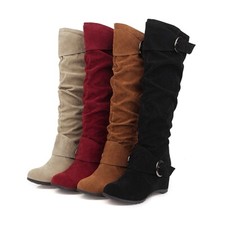 Mulheres Hidden Wedge Heel Round Toe Shoes Fivela Faux Suede Mid Calf Slouch Botas comprar usado  Enviando para Brazil