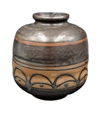 Vaso de cerâmica pequeno meados do século listras marrons design abstrato levantado 4" natural , usado comprar usado  Enviando para Brazil