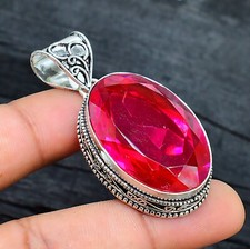 Pingente de joia de prata esterlina 925 feito à mão com pedra preciosa rubelita rosa tamanho 2,2"" comprar usado  Enviando para Brazil