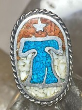 Liberty Bell Anel tamanho 8 Chips Turquesa Coral Independência Julho De 4 Sterling Silv comprar usado  Enviando para Brazil