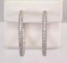 Brinco de argola folheado a ouro branco 14K corte redondo real moissanita de dentro para fora 1,30 ct comprar usado  Enviando para Brazil