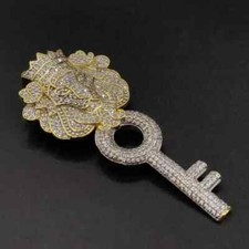 Pingente chave leão personalizado corte redondo 2,40 ct moissanita real folheado a ouro amarelo 14K comprar usado  Enviando para Brazil