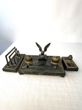 Conjunto de mesa de mármore francês duplo Inkwell estátua de águia, rack para cartas, blotter de balanço comprar usado  Enviando para Brazil