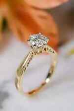 Anel de noiva de casamento com acabamento em ouro amarelo 14K corte redondo diamante criado em laboratório 1,50 ct comprar usado  Enviando para Brazil