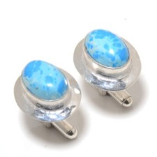 Usado, Abotoadura de prata esterlina 925 feita à mão com pedra preciosa azul Larimar comprar usado  Enviando para Brazil