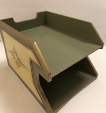 Organizador de papel bandeja de mesa de madeira de duas camadas pintada à mão casa de campo francesa em excelente estado usado comprar usado  Enviando para Brazil