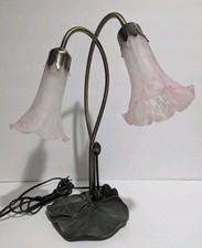 Abajur de mesa estilo Tiffany base almofada lírio luz 2 flores tons de vidro rosa  comprar usado  Enviando para Brazil